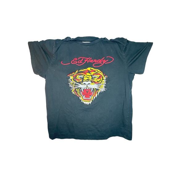 Ed Hardy Women’s L Black Graphic Tee Tiger Head Red Script Y2K Vintage Style - Picture 1 of 7